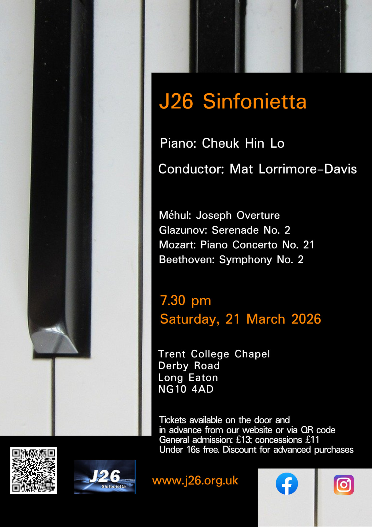 Programme including Mozart Piano Concerto No. 21 (soloist: Cheuk Hin Lo) and Beethoven Symphony No. 2